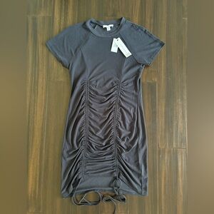 Topshop Black Ruched Bodycon Mini Dress Drawstring Side NWT Size 2